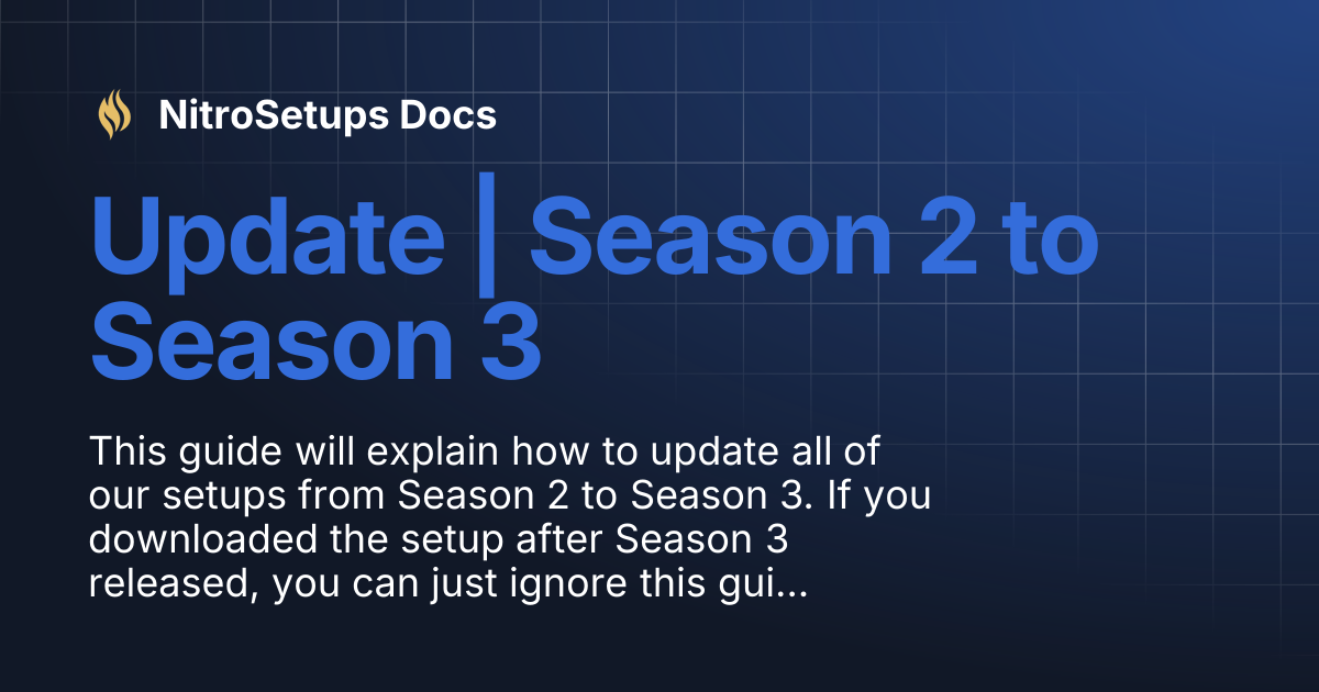 Update | Season 2 to Season 3 | NitroSetups Docs